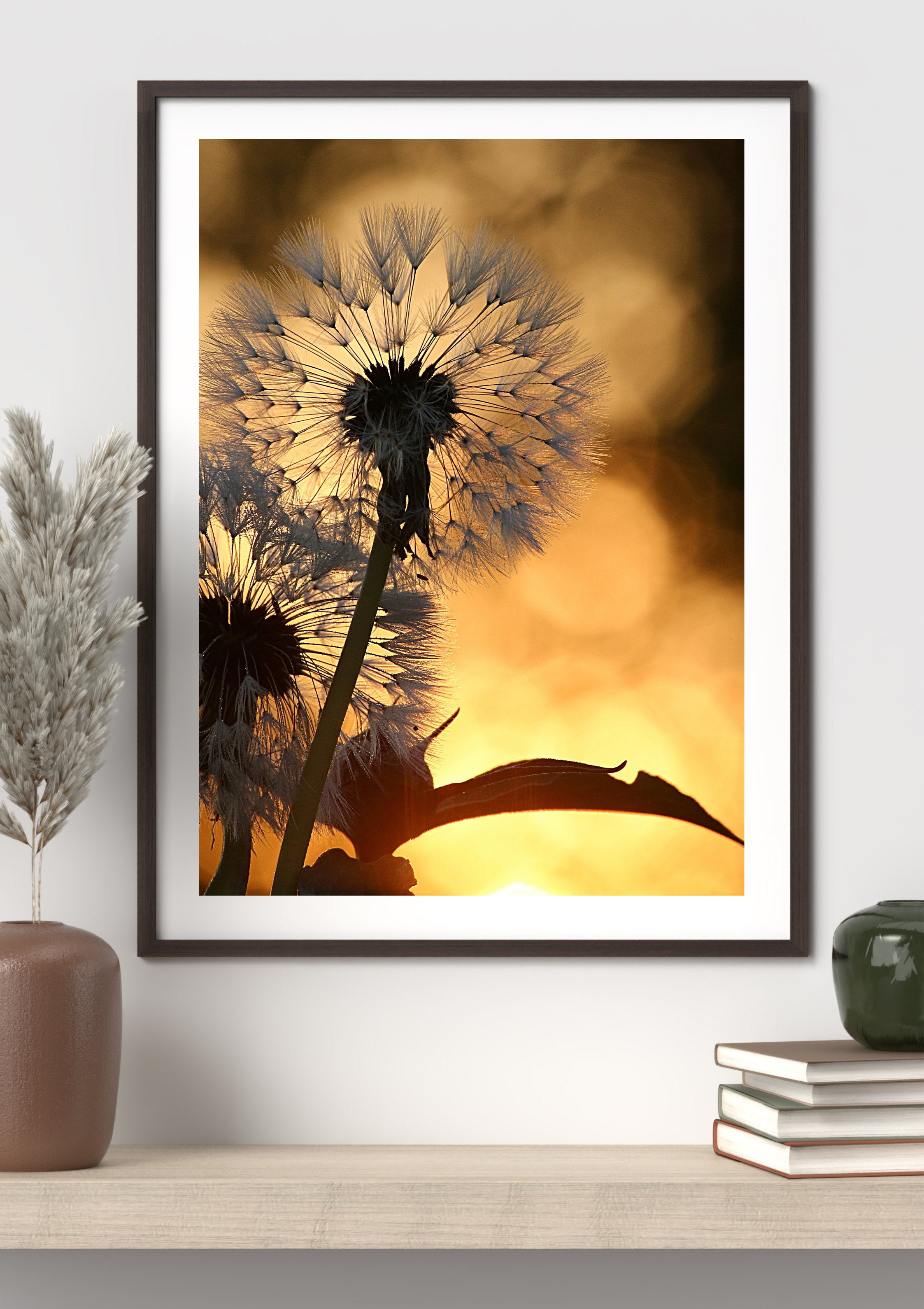 Golden Sunset Dandelion Nature Wall Frame